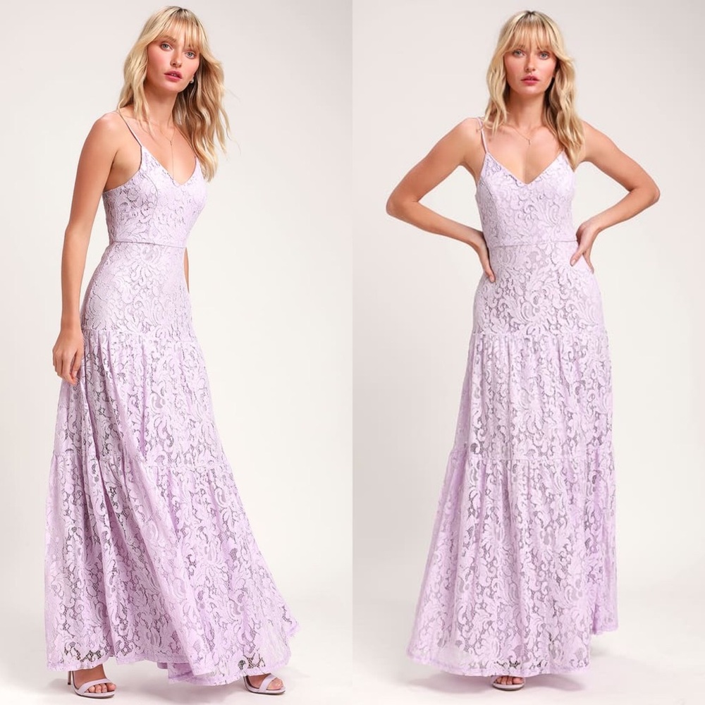 NWT Lulu’s Finely Lavender Lace Tiered Maxi Dress